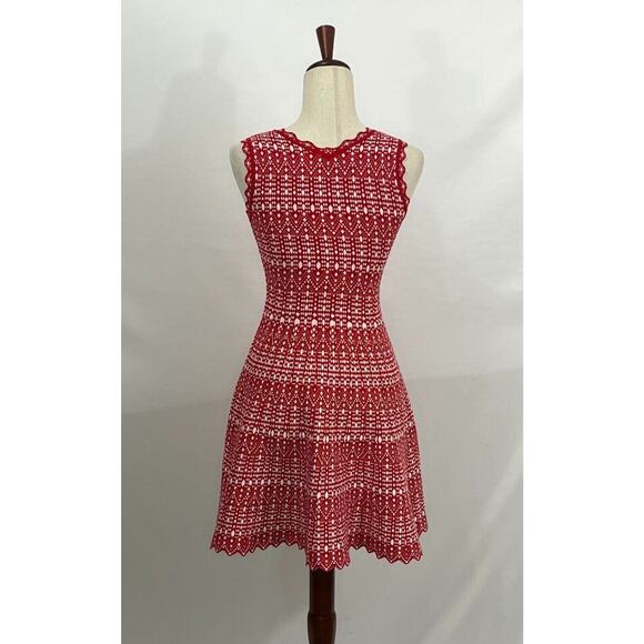 Unbranded Sz 36 4 Red White Knit Sleeveless A-Line Dress - Picture 4 of 8